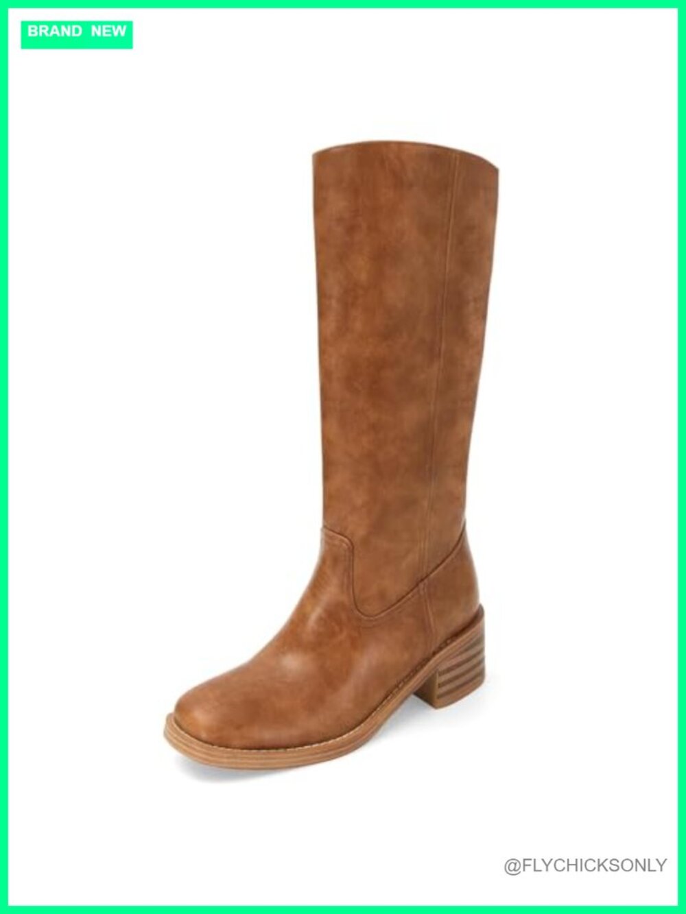 ZJGZF Women's Mid Calf Square Toe Block Heel Pull On Boots PU Synthetic